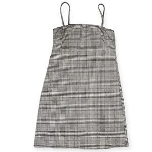 Popular Basics Plaid Bodycon Mini Dress Black Gray Size Medium Spaghetti Strap